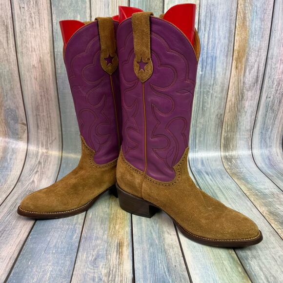 McClintock Heritage Collection Cowboy Boots Rough Suede Purple Shaft Size 9 - Picture 3 of 10